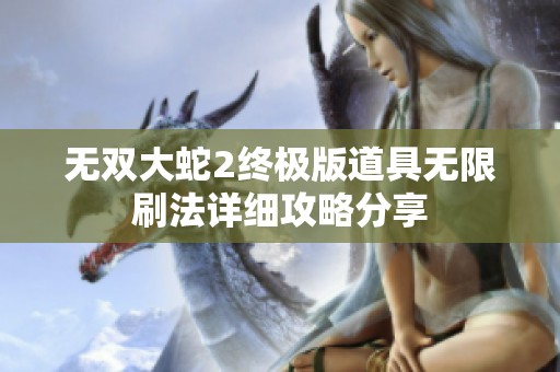 无双大蛇2终极版道具无限刷法详细攻略分享