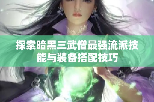 探索暗黑三武僧最强流派技能与装备搭配技巧