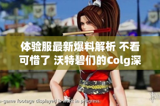 体验服最新爆料解析 不看可惜了 沃特碧们的Colg深度解析DNF地下世界新动态